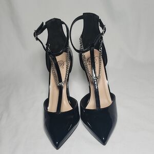 Source Unknown Black Heels with Silver Chain